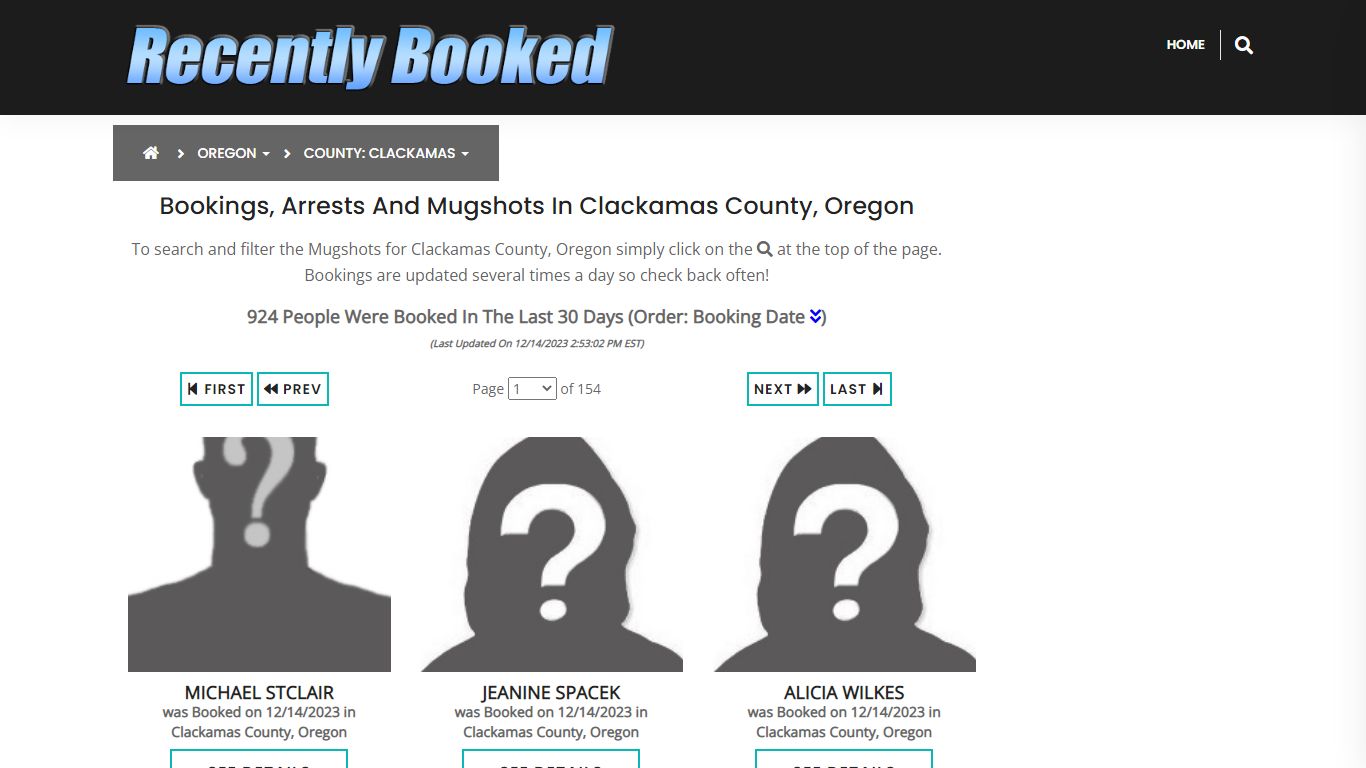 Bookings, Arrests and Mugshots in Clackamas County, Oregon